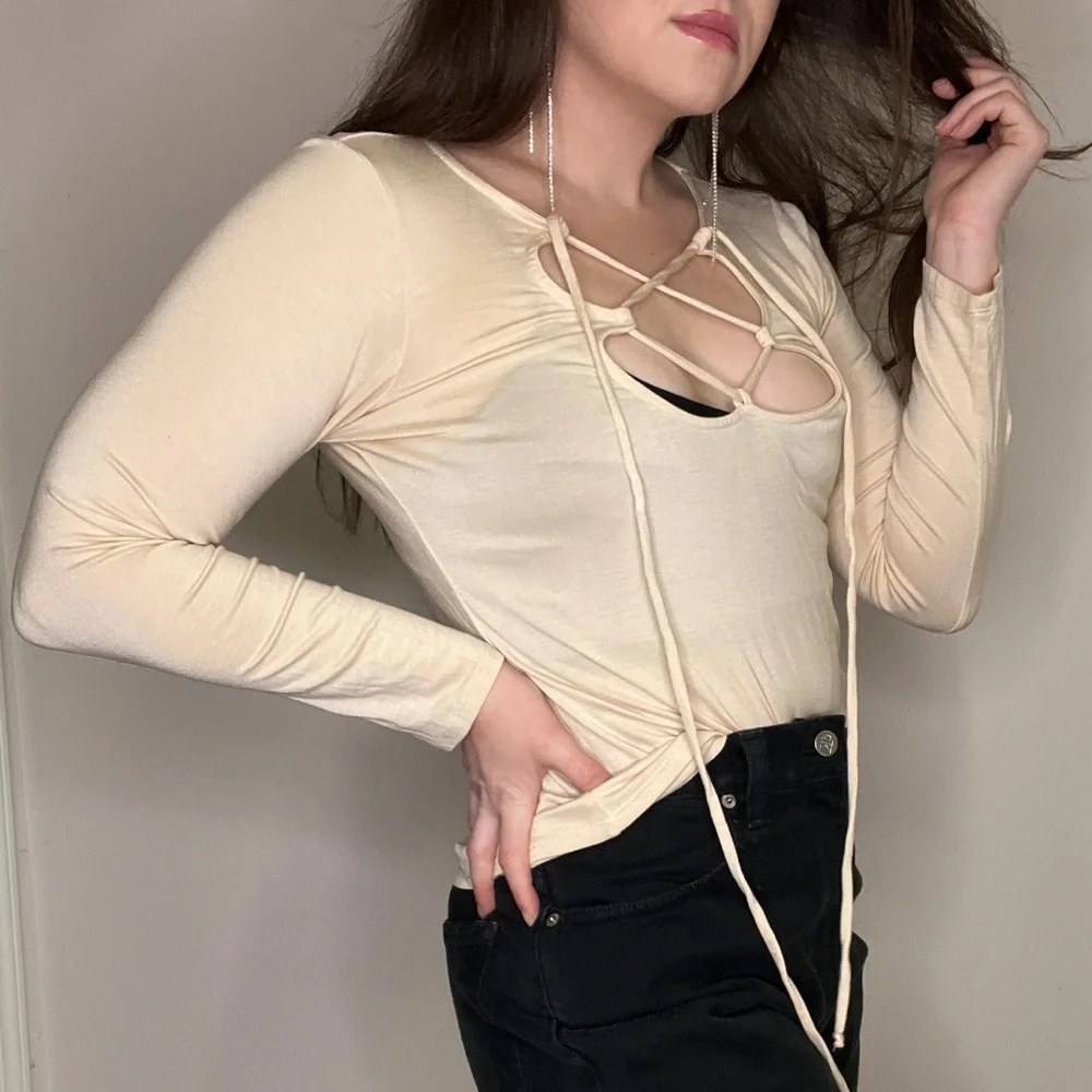 Rachel Pally Beige Long Sleeve Lace Up Top Size Small Modal New
